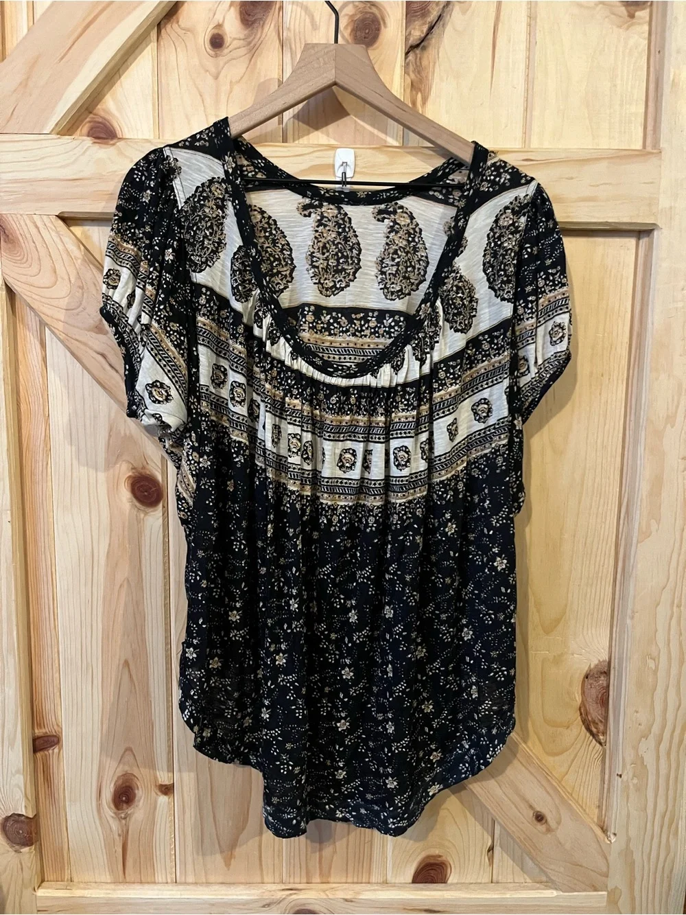 Free People Boho Paisley Print Puff Sleeve Tunic Blouse